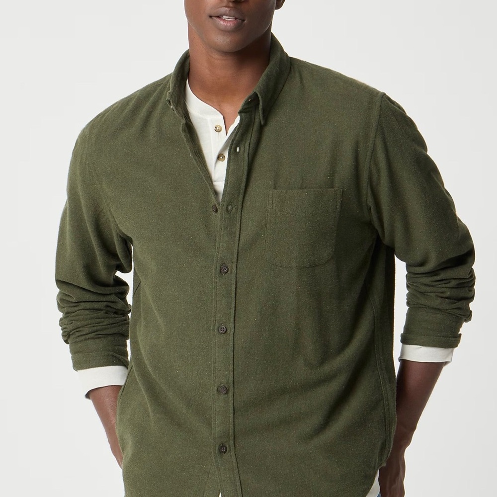 J. Crew Factory Heathered Evergreen Brushed Twill 100% Cotton Button Down NWT